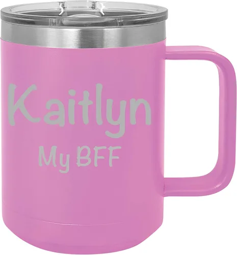 Vista 8 de Taza personalizada con recubrimiento en polvo de 15 oz con tapa personalizada grabada (negro)