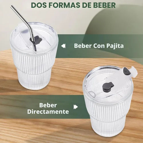 Vista 7 de HIGIINC Tazas de café helado con tapas y pajitas 2 piezas, juego de 16 OZ de vasos irrompibles para beber, vasos de plástico transparente
