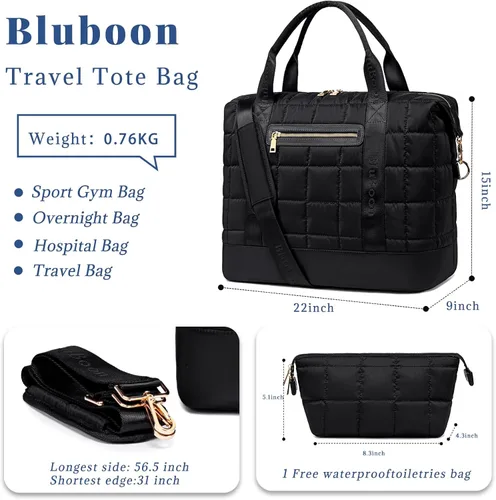 Vista 60 de BLUBOON Bolsas de viaje con cremallera, bolsa de lona para mujer, bolsa de fin de semana para mujer, bolsa de lona para llevar en la bolsa de lona