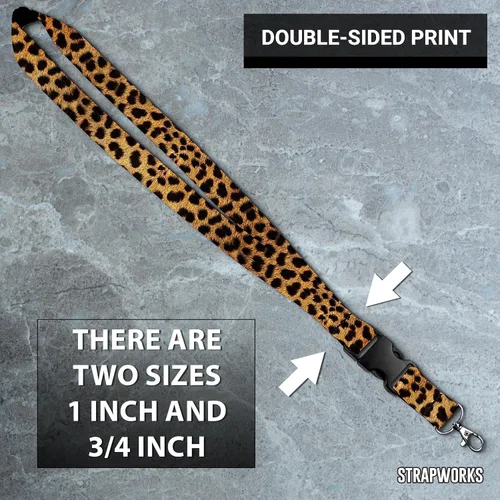 Vista 5 de Cordón con estampado de animales, bonito cordón de satén para llaves, soporte para tarjetas de identificación, 1 pulgada, estampado de leopardo