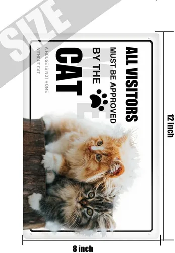 Vista 5 de Cartel de metal con diseño de gato lindo y divertido para mascotas y gatos, con texto en inglés "All Visitors Must Be Acord", póster A House is Not