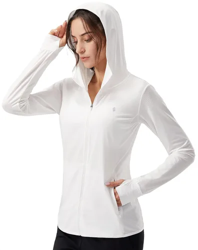 Vista 15 de Soothfeel Chaqueta con capucha y protección solar UPF 50+ para mujer, ligera, de manga larga, con bolsillo, para senderismo al aire libre d-celeste