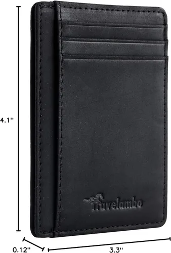 Vista 10 de Travelambo Billetera delgada con bolsillo delantero y clip para el dinero con bloqueo de identificación por radiofrecuencia, talla única