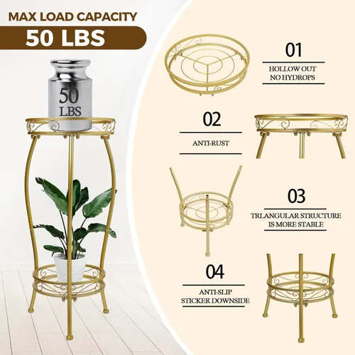 Vista 12 de Kavlium Paquete de 2 Soportes para Plantas de Interior y Exterior, Soportes Altos de Metal Negro Resistentes al Óxido y Estables, Estante