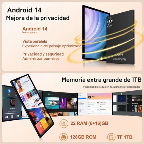 Vista 3 de Tablet de 10 pulgadas, 22 GB de RAM+128 GB ROM+1 TB Expand, Android 14 Tablet con teclado y mouse, batería de 8000 mAh, pantalla IPS de 1280 x 800