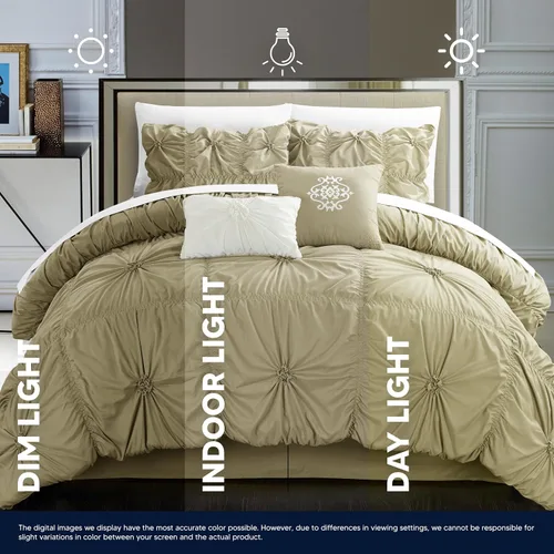 Vista 12 de Chic Home Juego de edredón de color gris topo, tamaño King (6 piezas), Halpert - Ropa de cama de microfibra plisada con diseño de pintuck, fundas