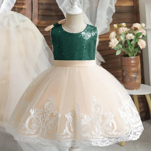 Vista 5 de NNJXD - Vestido de princesa de tul con flores, para usar en bodas, para niñas pequeñas y bebés