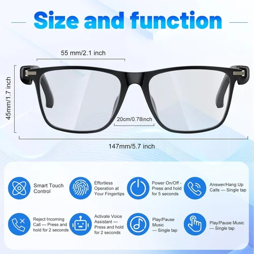 Vista 3 de Lentes inteligentes de traducción AI Pro con 138 idiomas, gafas Bluetooth compatibles con ChatGPT, lente fotocromática con altavoces de oreja