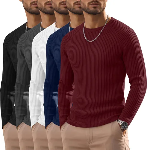 Vista 14 de Oakgarden Paquete de 5 camisas térmicas acanaladas de manga larga para Colores básicos