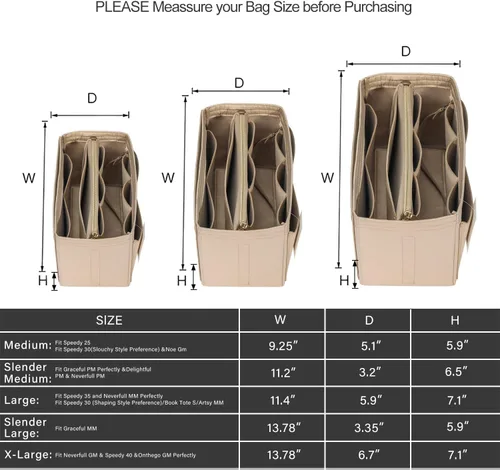 Vista 2 de ZTUJO Organizador de bolso, organizador de bolsa de fieltro con cremallera de metal, bolso y moldeador de bolso, para Speedy Neverfull Tote, 7