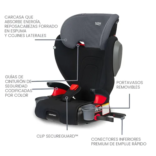 Vista 3 de Britax Highpoint - Asiento elevador de posicionamiento de cinturón sin respaldo, SafeWash Negro Ombre