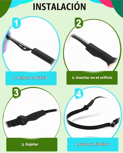 Vista 6 de Correa de lentes para niños pequeños (6.5 a 10 pulgadas), agarre de oreja para lentes de ojos