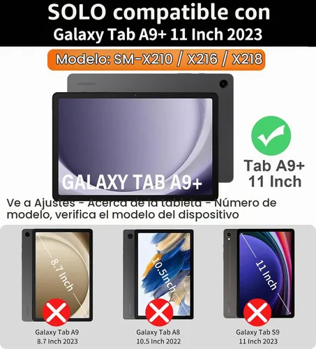 Vista 2 de DUNNO Funda para Samsung Galaxy Tab A9+ Plus de 11 pulgadas 2023, a prueba de golpes con protector de pantalla, soporte giratorio de 360°, correa