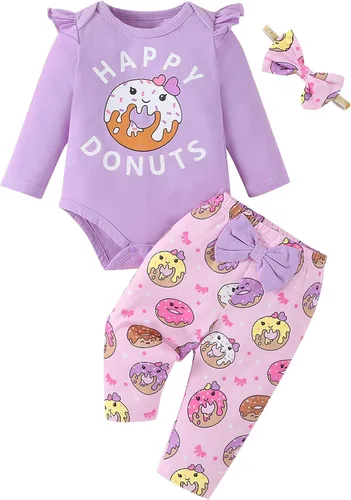 Vista 12 de Fullfamous Conjunto de mameluco y pantalón de 3 piezas con volantes de manga larga para bebé niña christmas 1