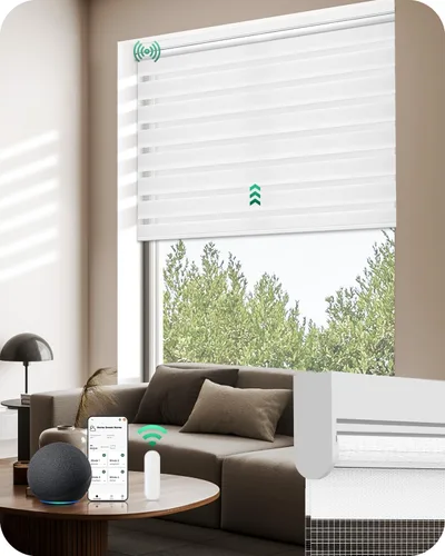 Vista 10 de Allesin Persianas motorizadas de cebra con control remoto, persianas eléctricas de doble capa con batería seca, persiana horizontal inteligente