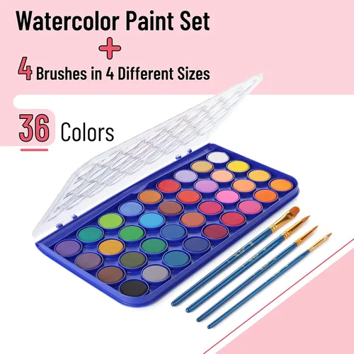 Vista 2 de Mr. Pen - Juego de pintura de acuarela, 40 piezas, 36 colores, pinturas de acuarela 4 pinceles, pintura de acuarela no tóxica, juego de acuarela