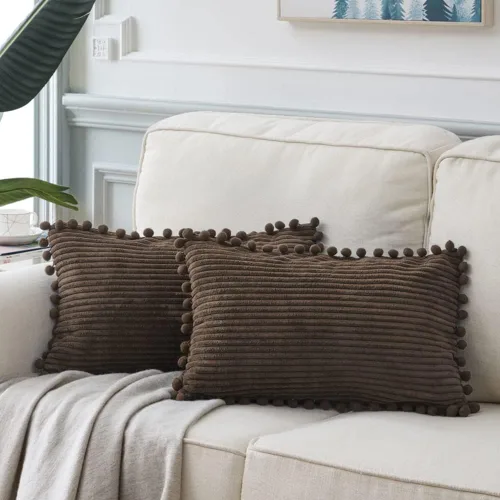 Vista 70 de Fancy Homi Juego de 2 fundas de almohada decorativas negras de 12 x 12 pulgadas con pompones para sofá y cama, decoración moderna de estilo bohemio