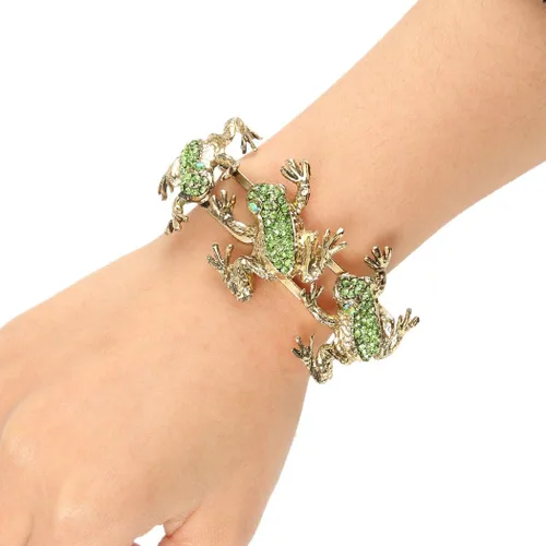 Vista 2 de EVER FAITH Pulsera de cristal austriaco con 3 ranas inspiradas en la vendimia para mujer