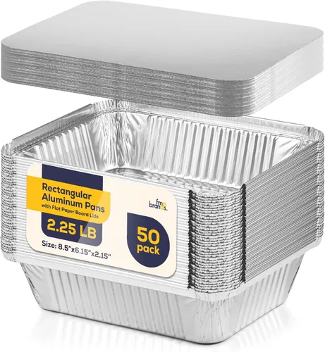 Vista 11 de Fit Meal Prep Paquete de 100 sartenes pequeñas de papel de aluminio de 1 libra con tapas, recipientes desechables para alimentos con tapas