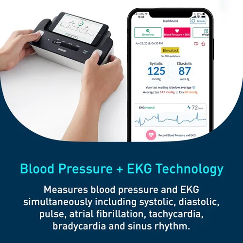 Vista 3 de OMRON Monitor completo de presión arterial 2 en 1 + EKG para uso doméstico y brazalete de presión arterial para la parte superior del brazo