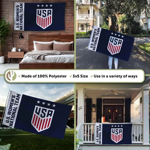 Vista 3 de Desert Cactus Bandera de fútbol de Estados Unidos USWNT Equipo nacional femenino de Estados Unidos, 100% poliéster, para interiores y exteriores, 3
