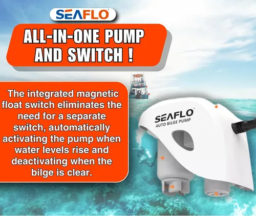 Vista 4 de Seaflo, bomba de agua autosumergible automática para barco de sentina de 12 V 750 ghp con interruptor sumergible