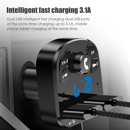 Vista 5 de Transmisor FM Bluetooth para coche, adaptador inalámbrico Bluetooth Rudio Aux Kit de coche reproductor MP3 receptor audio música estéreo, llamadas