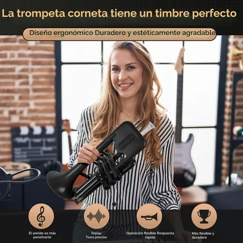 Vista 5 de PAMPET SEA LION - Juego de trompeta profesional de plástico Bb para estudiantes principiantes (negro)