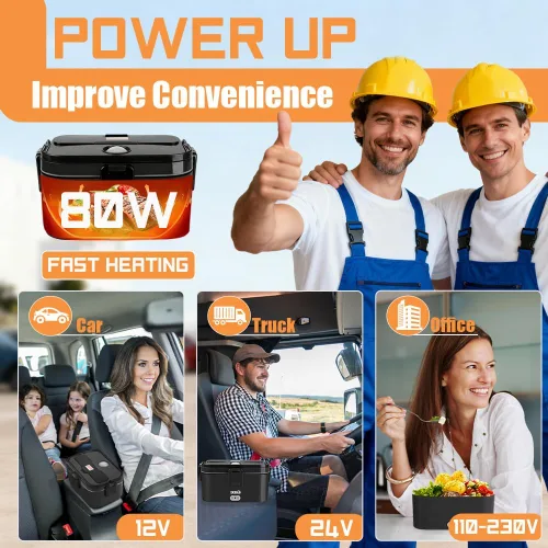 Vista 2 de IXIIE Fiambrera eléctrica de 80W para adultos, calentador de almuerzo de 1.8L con 2 compartimentos para camión/coche/trabajo, fiambrera calentada