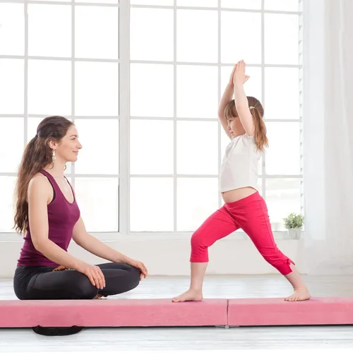 Vista 8 de Giantex Haz de equilibrio de 7/8/9 pies, haz de gimnasia plegable con asas de transporte, base de goma antideslizante para niños, haz de gimnasia