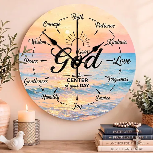 Vista 44 de Reloj de pared con versículo bíblico, con cita religiosa, reloj de madera, texto inspirador cristiano, reloj de madera rústico personalizado