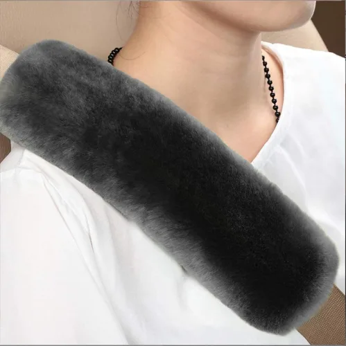 Vista 8 de Funda para cinturón de seguridad de automóvil de lana de oveja genuina suave, 2 piezas, almohadilla para hombro del cinturón de seguridad para una