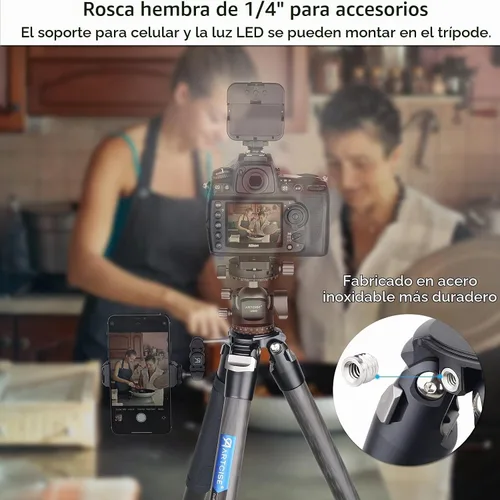 Vista 9 de ARTCISE Trípode de cámara de fibra de carbono - Trípode de viaje profesional resistente sin cabeza esférica, monopie para cámara réflex digital