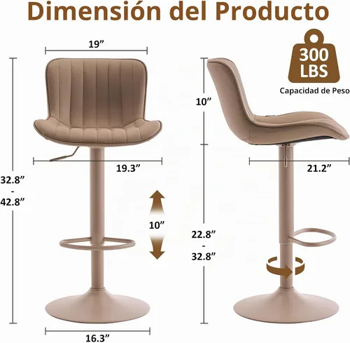 Vista 2 de YOUNIKE Taburetes de bar Juego de 2 taburetes de bar de cocina Chai Modern Todos Caqui