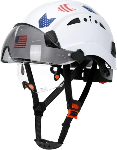 Vista 11 de Construction Hard Hats with Clear and Tinted Visor - OSHA Approved ANSI Z89.1 Dual Eye Protection Black Hard Hat with Chin Straps for Men