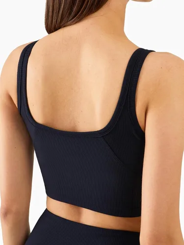 Vista 2 de Chilylori Brasier deportivo sin costuras para mujer, camiseta corta de entrenamiento acanalada, acolchada, sin varillas, soporte medio, sin mangas