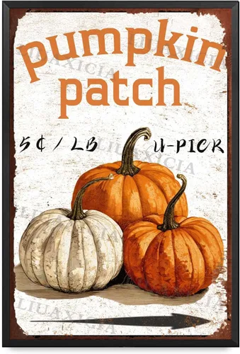 Vista 10 de Letrero de metal con diseño de calabaza, Día de Acción de Gracias, regalo para amantes de la decoración, arte de 8.00 x 12.00 pulgadas