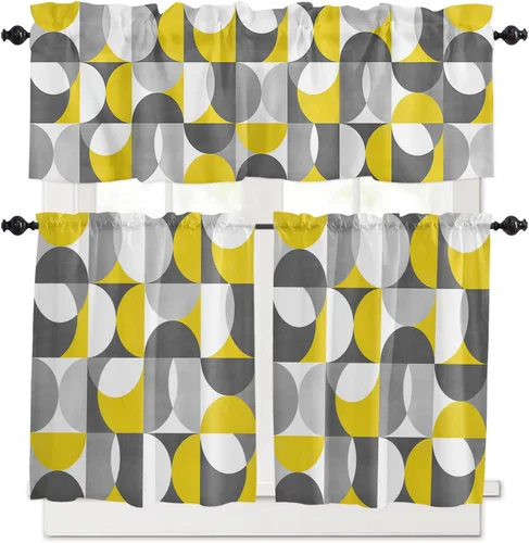Vista 31 de Cortinas de cocina de Navidad, cenefa semitransparente ajustable con lazo, muñeco de nieve, copo de nieve, bolsillo para barra, tratamiento
