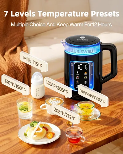 Vista 9 de [Usado] Tetera Eléctrica Auriswell con Control de Temperatura, Hervidor de Agua Inteligente de Vidrio para Té, Café y Hervir, Apagado Automático