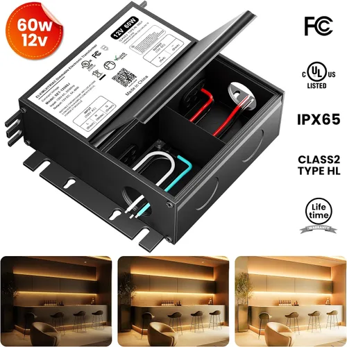 Vista 2 de Controlador LED regulable de 60 W, 12 V, Triac/ELV/MLV AC a DC compatible con Lutron y Leviton Dimmer, fuente de alimentación LED regulable 60W 12V