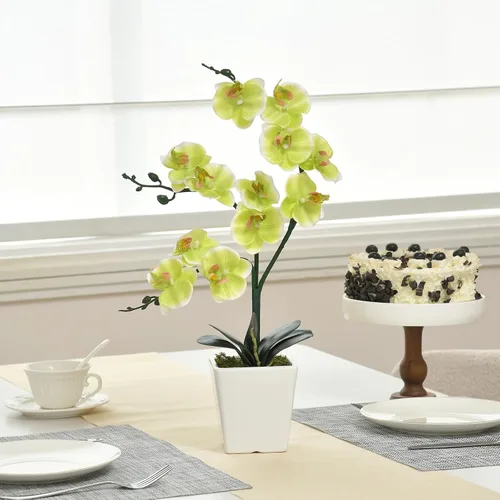 Vista 4 de Arreglos de macetas de plantas de flores de orquídea Phalaenopsis de seda artificial de 15 pulgadas de alto (verde manzana)