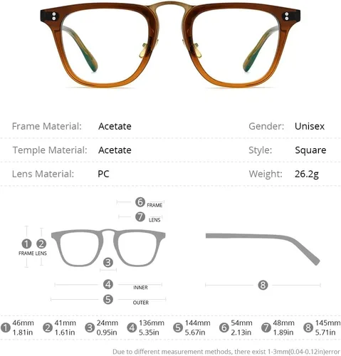 Vista 8 de HEPIDEM Marco de gafas de acetato para mujer, gafas cuadradas vintage para hombre, gafas ópticas