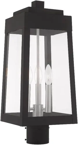 Vista 7 de Livex Lighting 20856-07 Oslo - Linterna de poste superior de tres luces para exteriores, acabado de bronce con cristal transparente de 20.38 pulgadas