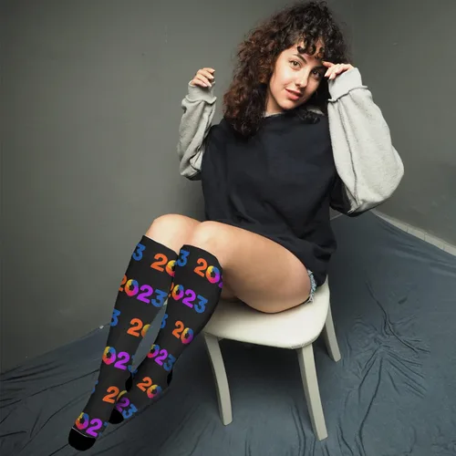 Vista 4 de devor Athletic Socks Knee Socks Women Cotton Crew Sock Humor new year 2023 colorful Sock