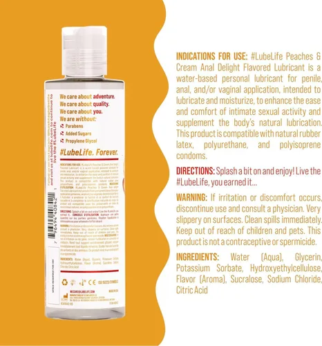 Vista 2 de LubeLife - Lubricante personal a base de agua con sabor a melocotón y crema de Anal Delight, lubricante seguro para juguetes para hombres, mujeres