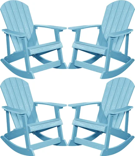 Vista 12 de YEFU Mecedora para exteriores, mecedora Adirondack, silla mecedora de patio con respaldo ancho, silla mecedora de gran tamaño con aspecto de madera