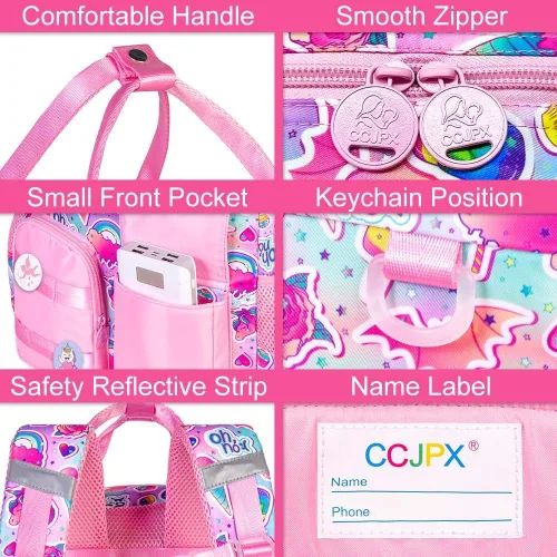 Vista 4 de WZLVO Mochila para niñas y niños, unicornio, dinosaurio, preescolar, primaria, jardín de infantes, mochila escolar para niños pequeños, Rosado, Moda