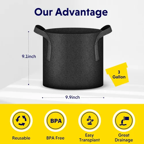 Vista 2 de iPower Paquete de 10 bolsas de 3 galones para plantas de tela no tejida gruesa resistente para cultivo de papas, contenedor duradero con aireación