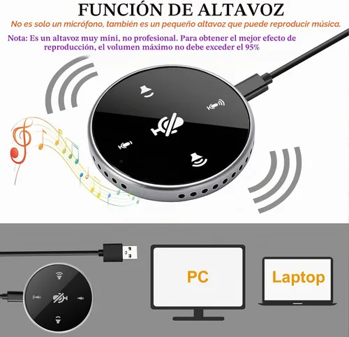 Vista 3 de Micrófono de conferencia USB mejorado con altavoz, micrófono de computadora omnidireccional para computadora portátil con sensor táctil