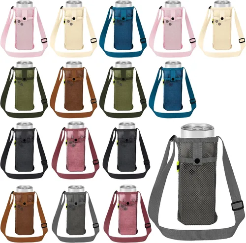 Vista 8 de Mumufy Soporte para botella de agua con correa ajustable, soporte de malla para vasos, ligero, de nailon, con bolsa para caminar, senderismo